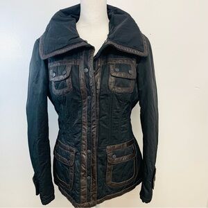 Marc Aurel Jacket Woman Eu‎ 40 US M  Black Faux Leather Trim Snaps Chain Grunge